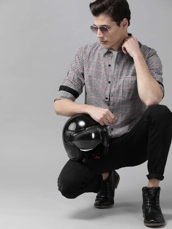 Black gingham shirt men sales