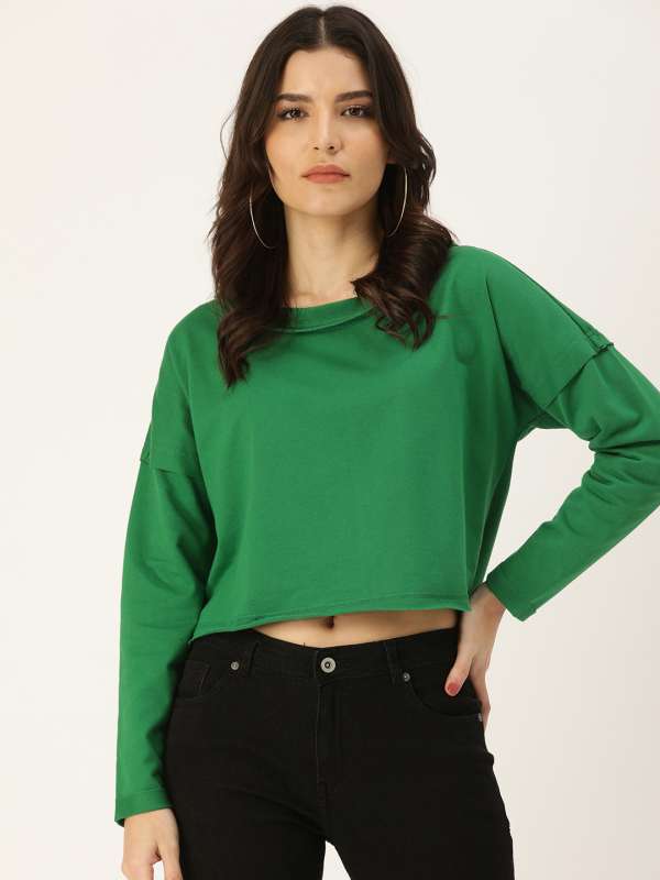 Forever 21 Mustard Green Striped Cropped Sweatshirt Buy Forever