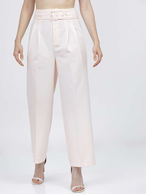 Jaxine  High Waisted Tailored Wide Leg Trousers in White  Showpo