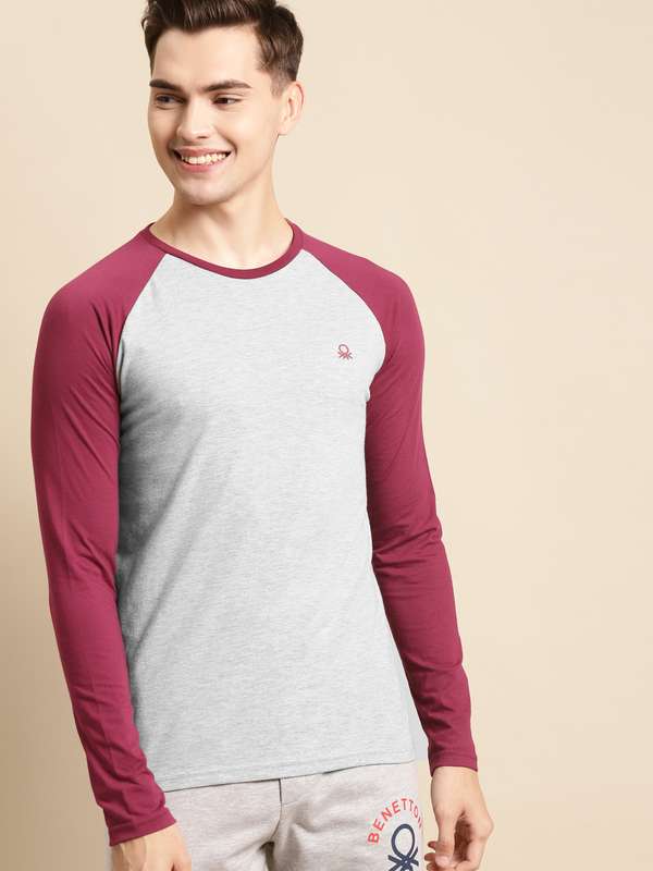Benetton Grey Solid Round Neck 