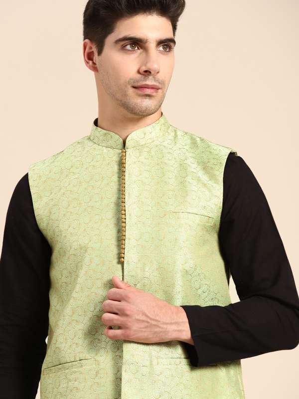 Green Woven Design Nehru Jacket 7623569.htm Buy Green Woven