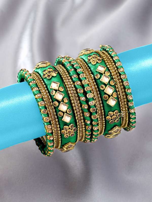 Green color sales silk thread bangles