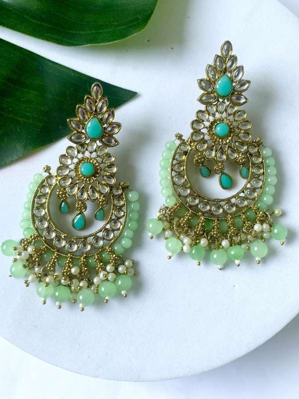 Sea green earrings with clearance maang tikka online