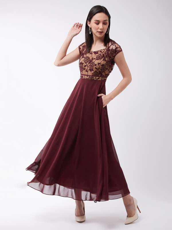 Burgundy shop embroidered dress