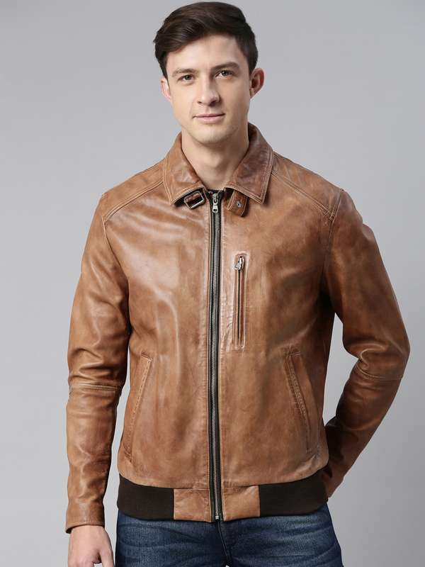 Tan Men Leather Jackets Guy Laroche 