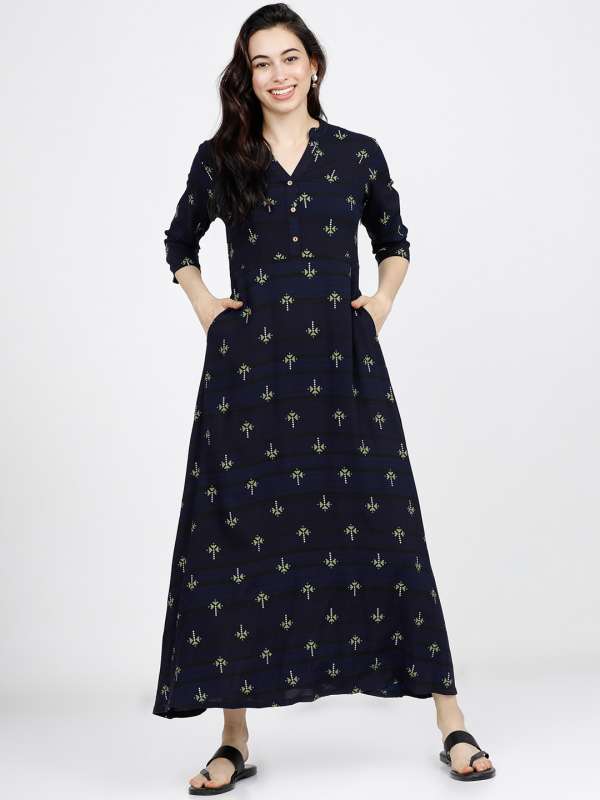 Vishudh navy blue best sale printed maxi dress