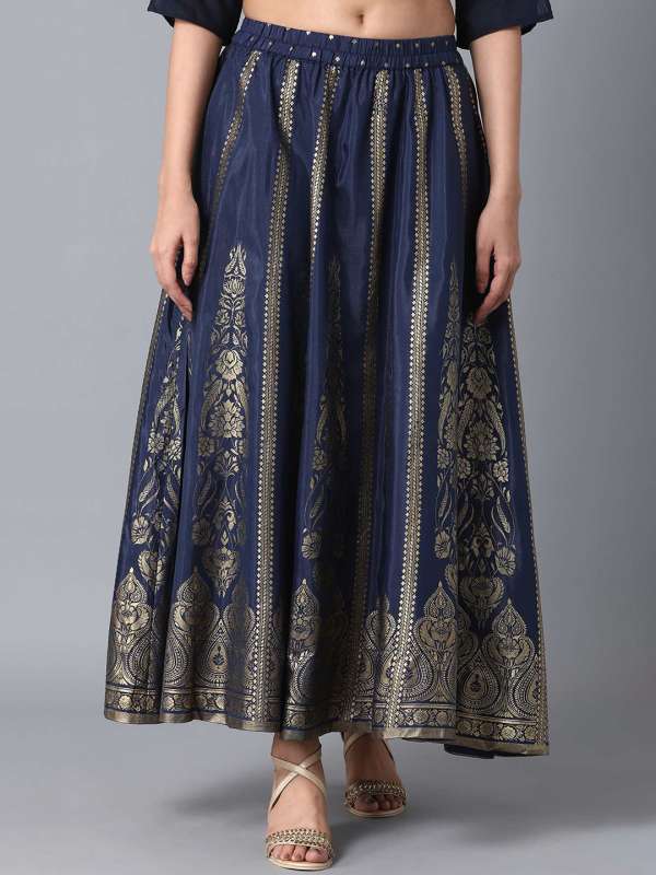Navy blue long skirt matching top clearance