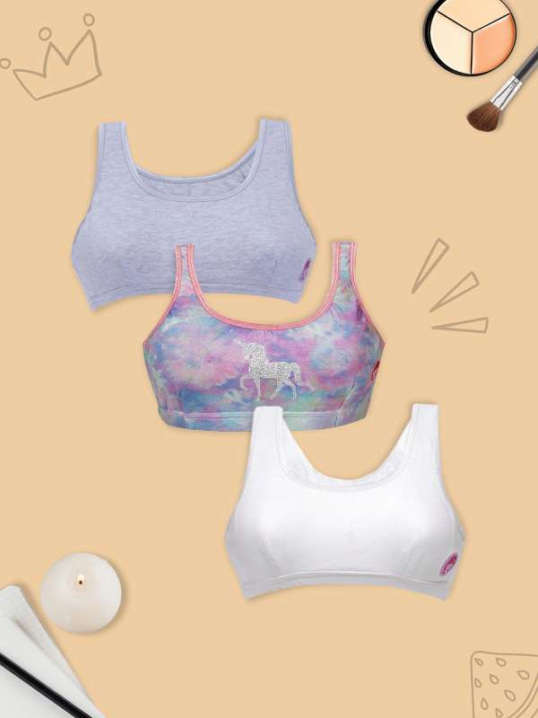 Buy Dchica Girls Set Of 2 Non Wired Non Padded Beginner Bras White with  Unicorn Patch & Melange/Grey Online at Best Prices in India - JioMart.