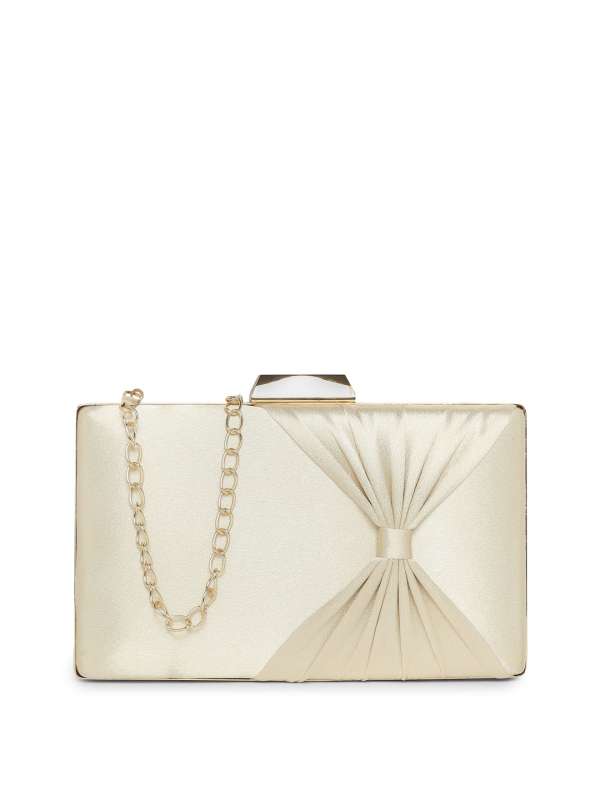 New Women’s Occasion Bow Detail Gold Tone Shoulder Chain Clutch Bag 