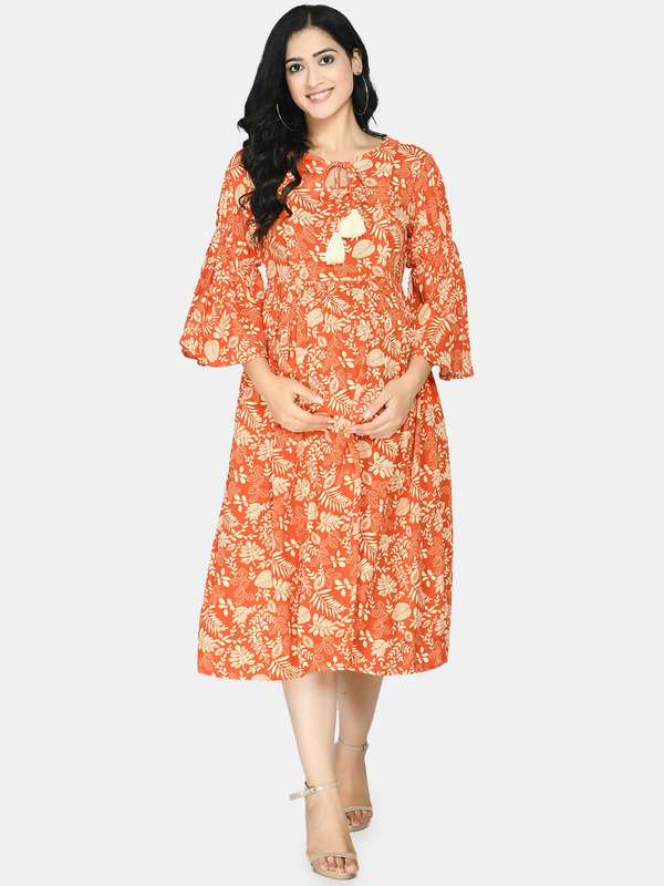 Orange colour one piece dress clearance
