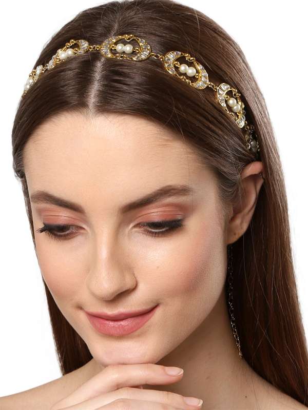 Padded Headband for Women Handmade Pink Acrylic Beads Headband Gold Flower Embellished  Hair Band Black Velvet Hair Hoop pink headband  Amazonin Jewellery