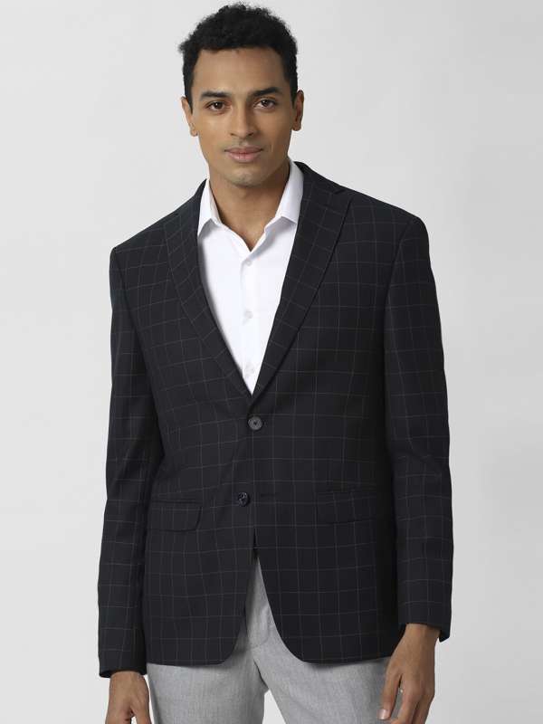 Navy blue sale check blazer mens