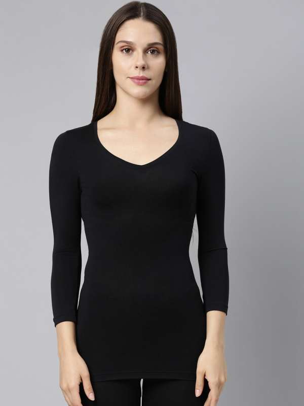 Women's Solid Thermal Top, Black Women Cotton Thermal Inner Wear