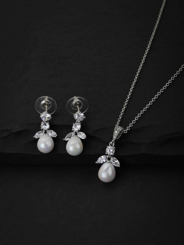 White Silver Rhodium Plated Necklace Jewellery Set Buy White