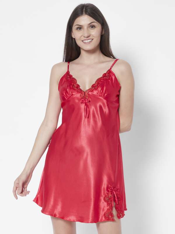 Buy CONTRAST LACE SATIN WHITE NIGHTWEAR SET for Women Online in India