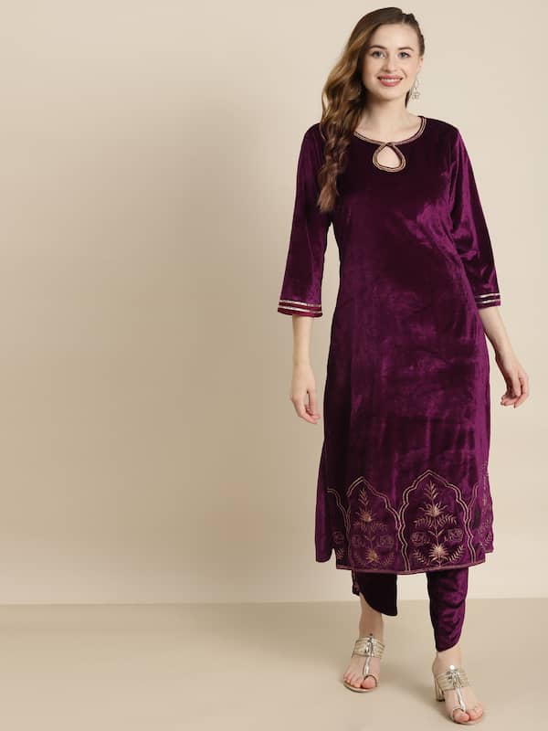 Lakshita Women Burgundy Floral Embroidered Velvet Kurta Price in India  Full Specifications  Offers  DTashioncom