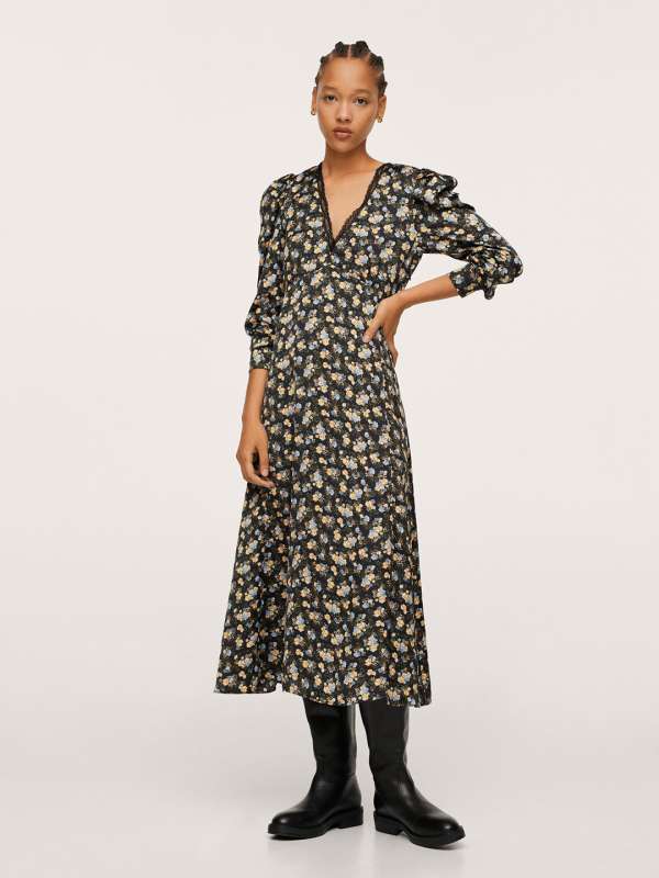Mango black floral dress store