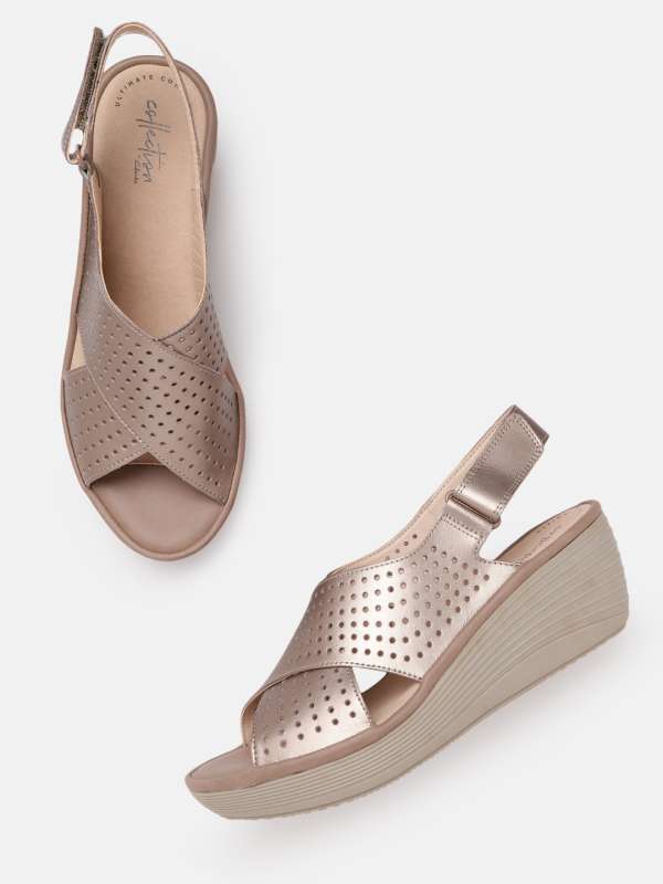 clarks collection leather wedge slide sandals TGS A.A