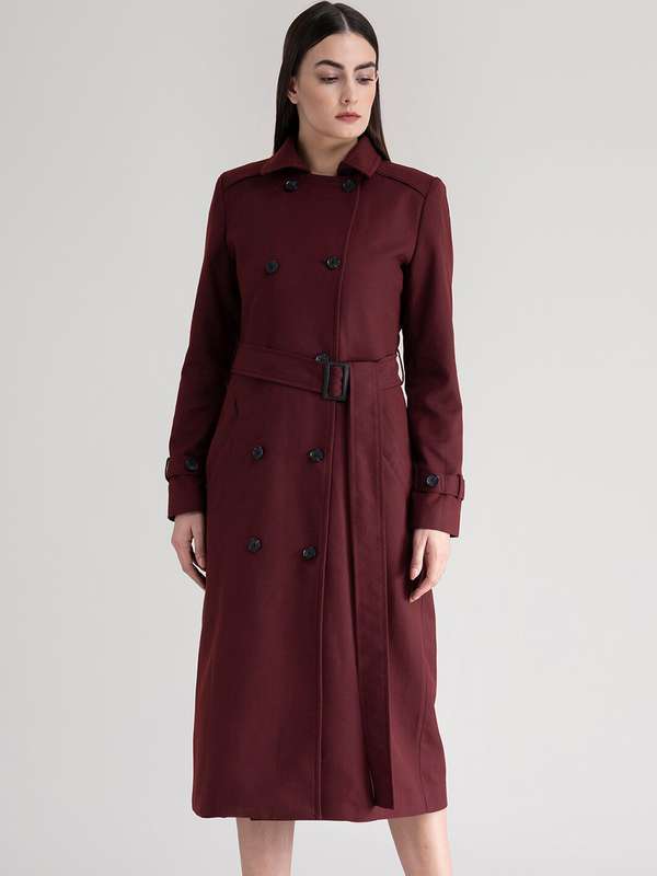 maroon long coat