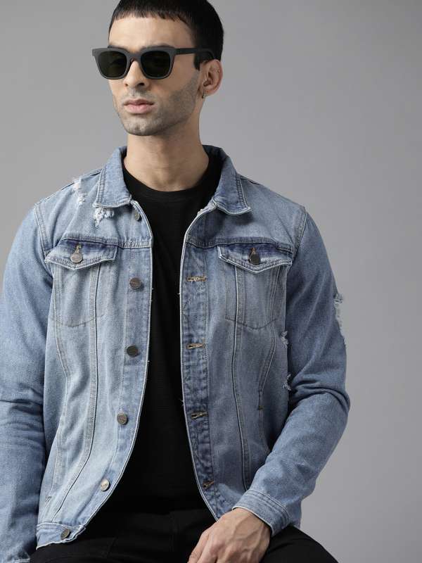 Men's distressed denim jacket hot sale