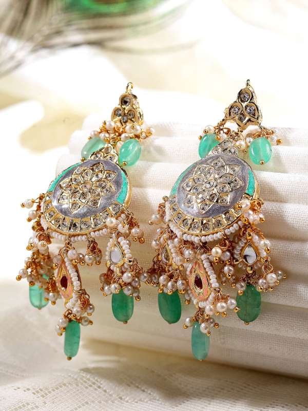 Buy Grey and black dangler earrings by Vaidaan at Aashni and Co