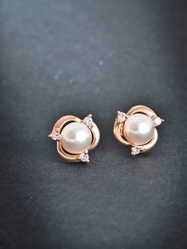 Black Rhodium Finish Pink Zircon & Pearl Drop Stud Earrings Design by  Prerto at Pernia's Pop Up Shop 2023