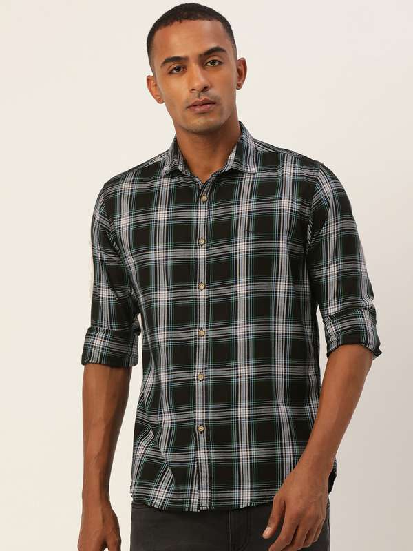 Men Blue And Black Check Shirt - Buy 