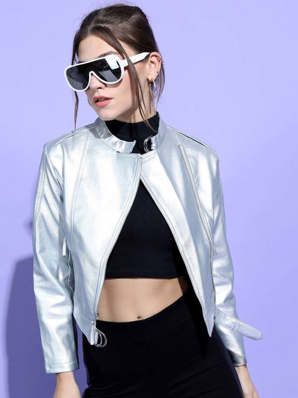 Silver cropped jacket womens top