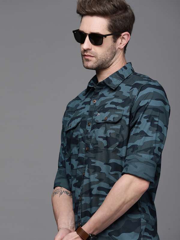 Wrogn Blue Printed Regular Fit Casual 