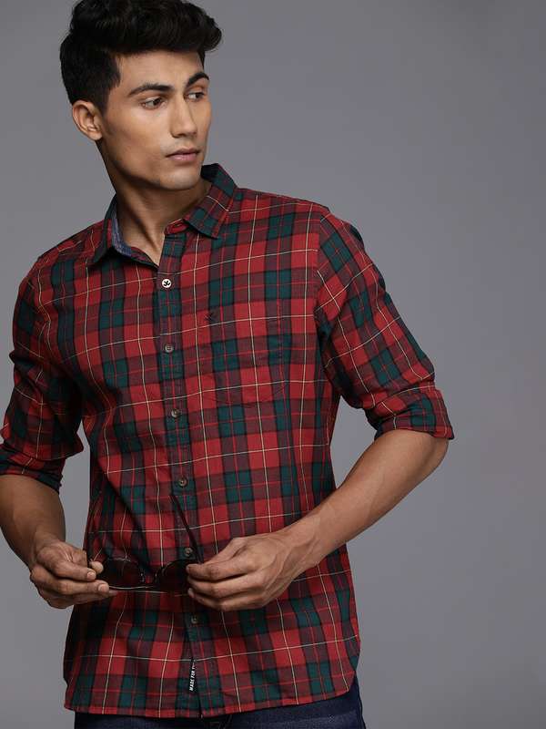 Red Green Check Men Shirt - Buy Red 