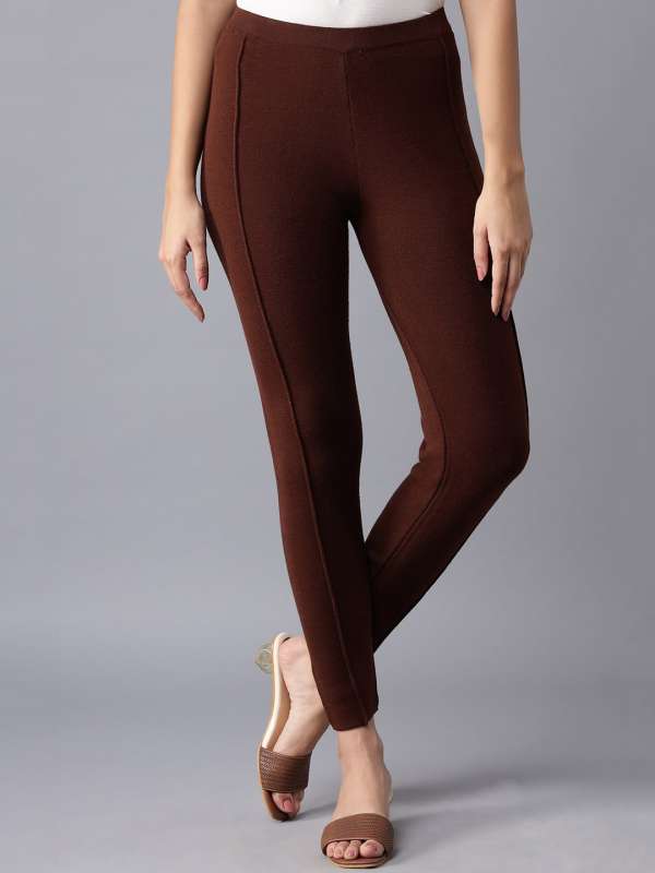 Buy Olive Knitted Winter Leggings With Pintucks Online - W for Woman
