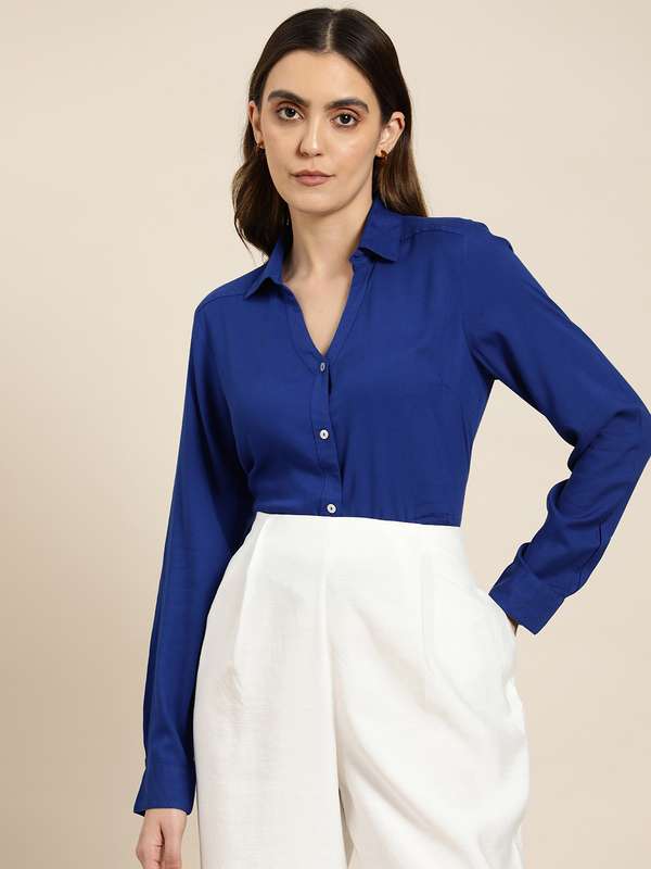Women Navy Blue Blue Shirts - Buy Women Navy Blue Blue Shirts online in  India