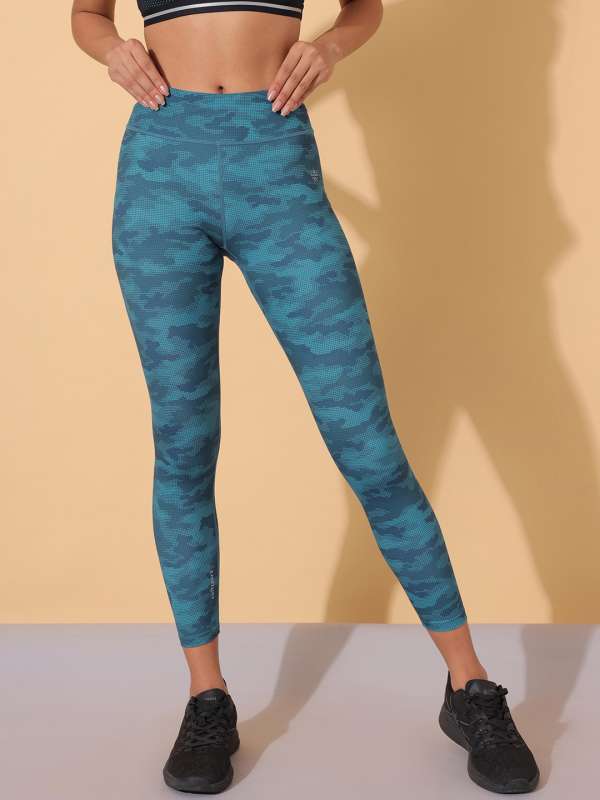 Buy Cultsport Blue Printed Tights With Inner Shorts for Women