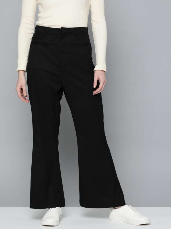 Womens Comfortable Stretchable Casual Trousers Bootcut Trousers  Black
