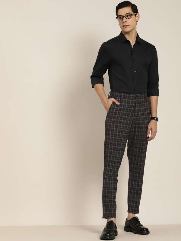 Check slim cropped discount trousers