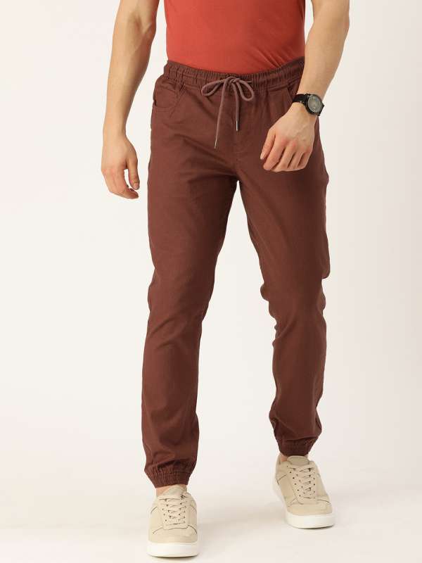 Buy Maroon Solid Cotton Trousers Online at Rs.713