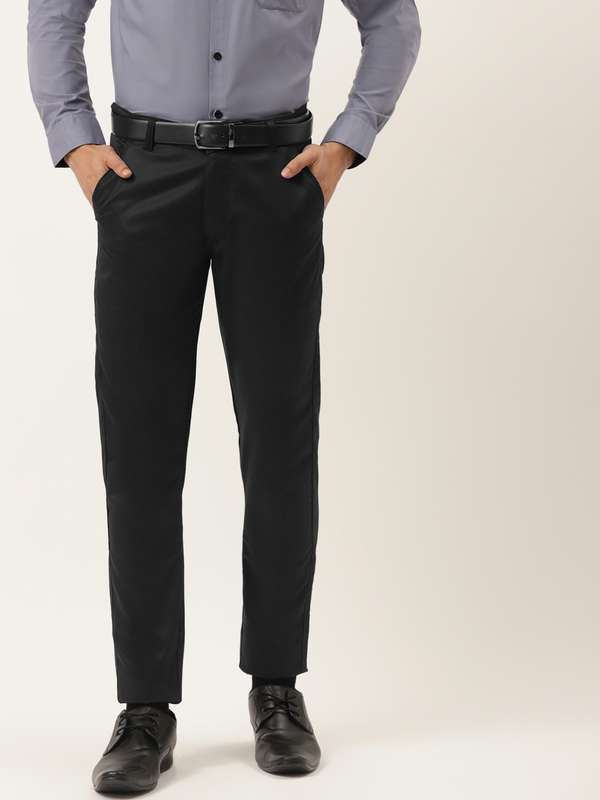 black shirt grey trousers