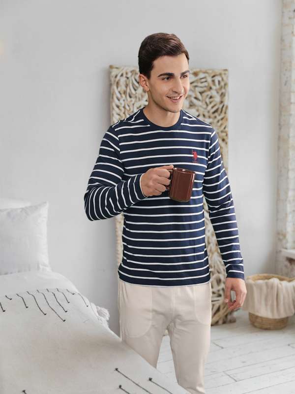Navy blue striped t shirt dress hot sale