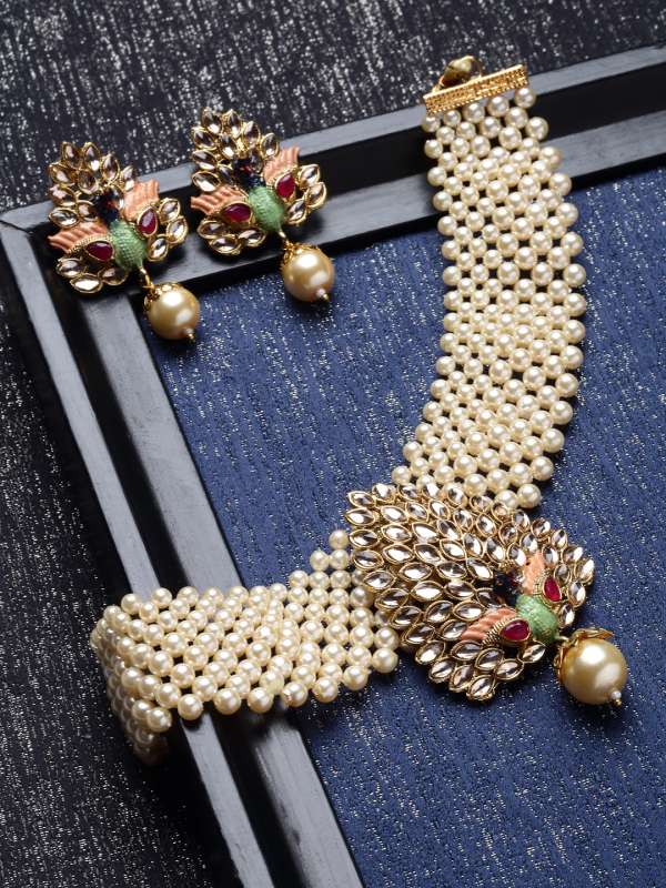 Buy PANASH Multicolored Gold Plated Kundan Stone Peacock Shaped Meenakari  Jewellery (Set of 2) online