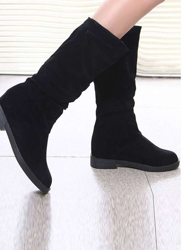 womens black suede boots flat
