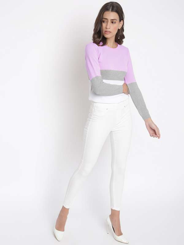 White jeggings online top
