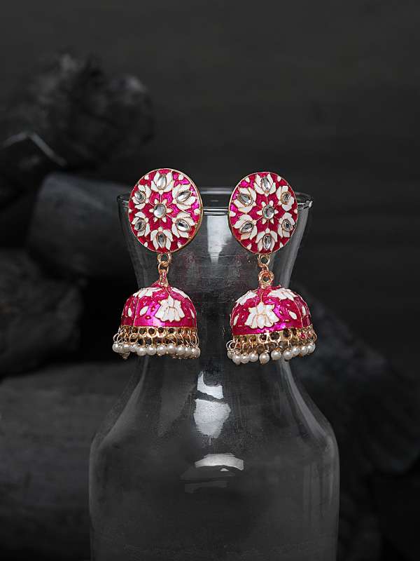 Pink outlet jhumkas online
