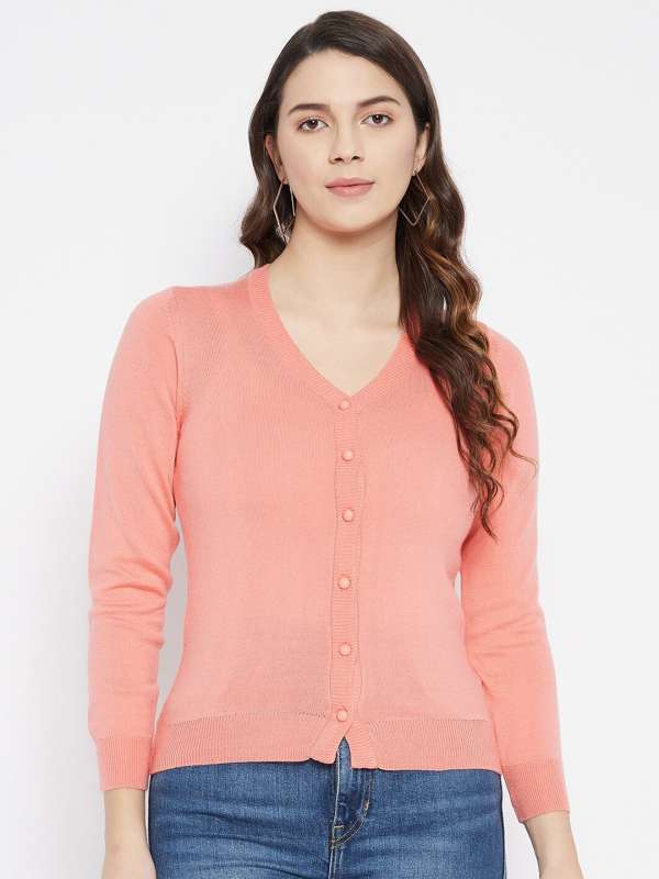 Peach Solid Cardigan Buy Peach Solid Cardigan online in India