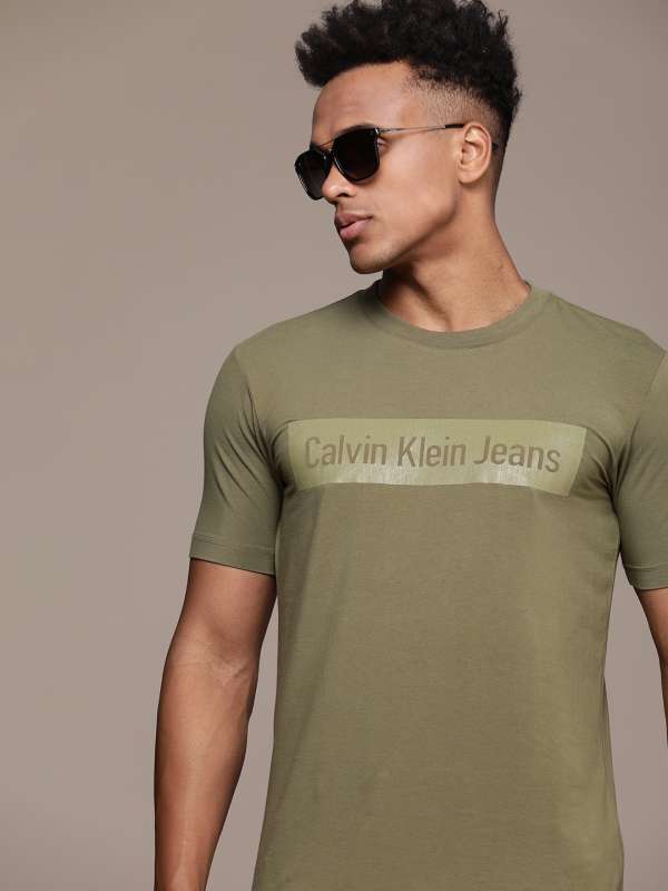 Calvin Klein Jeans Olive Printed Round Neck Tshirts - Buy Calvin