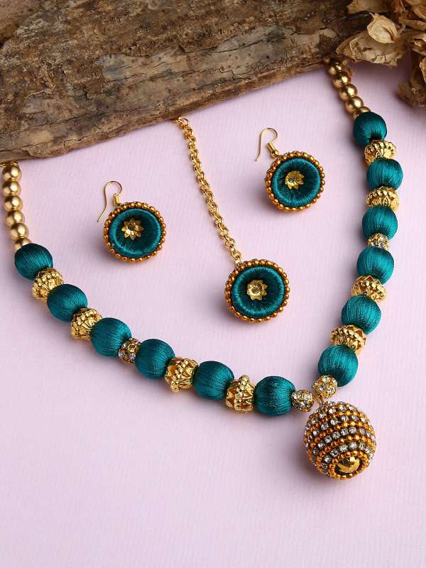 Silk thread sales jewellery set online