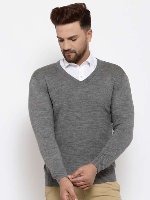 Sweaters Men Grey Solid Sweater Buy Sweaters Men Grey Solid
