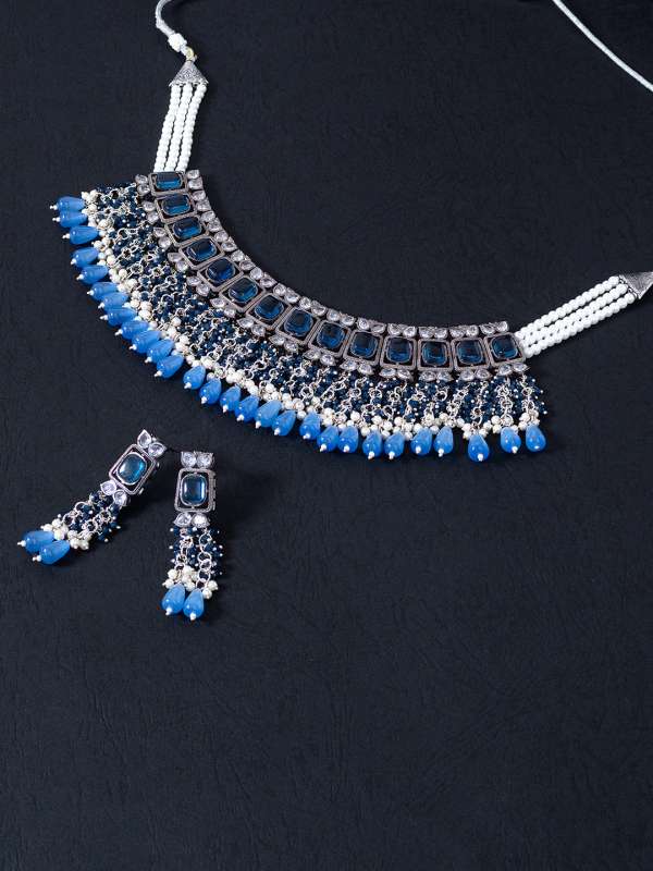 Navy blue and silver necklace sales