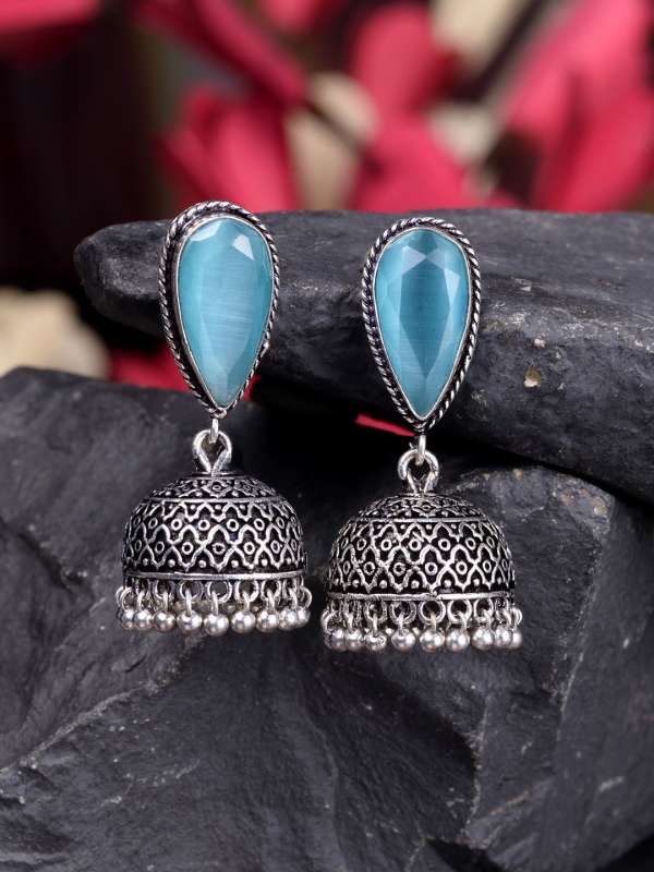 Buy Dark Blue Drop Jhumka With Pearl Ear Chain Earring Online  Get 55 Off