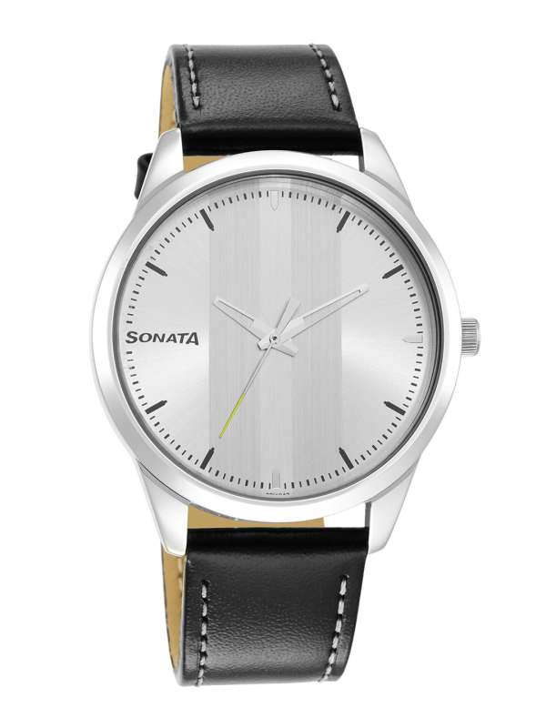 Sonata watch deals leather strap