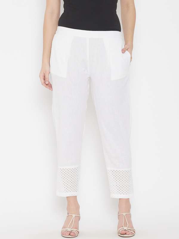 Buy AND GIRL White Self Design Cotton Regular Fit Girls Trousers  Shoppers  Stop